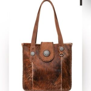 Delila by Montana West Hair-on Genuine Leather Brown Tote  Bag